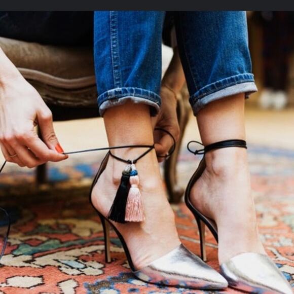 J. CREW Roxie Ankle Tie Tassel Pumps in Silver, Black, and Pink Women's Size 8 - Picture 16 of 16